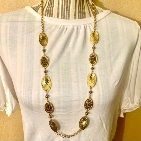 Boho Necklace Long Gold-Tone & Bronze Beaded Perfect Condition Gorgeous! - Picture 1 of 16